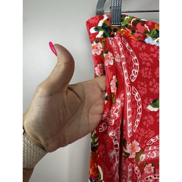Euro Summer Red Floral Maxi XXL Skirt Button Down Cottagecore Amalfi Coastal Fit - Picture 4 of 9